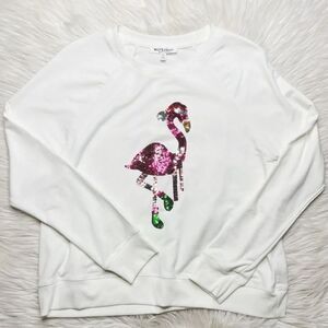 Workshop Sequin Flamingo Long sleeve Sweatshirt White Pink Size Medium